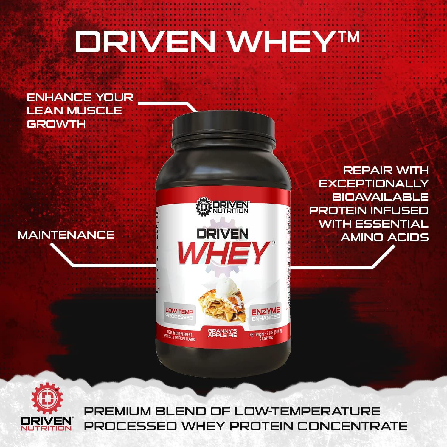 Grass Fed Whey Protein Powder with BCAA and Digestive Enzymes - Banana Pie Flavor - 23g Protein for Muscle Recovery - 2lb Size by Driven Nutrition