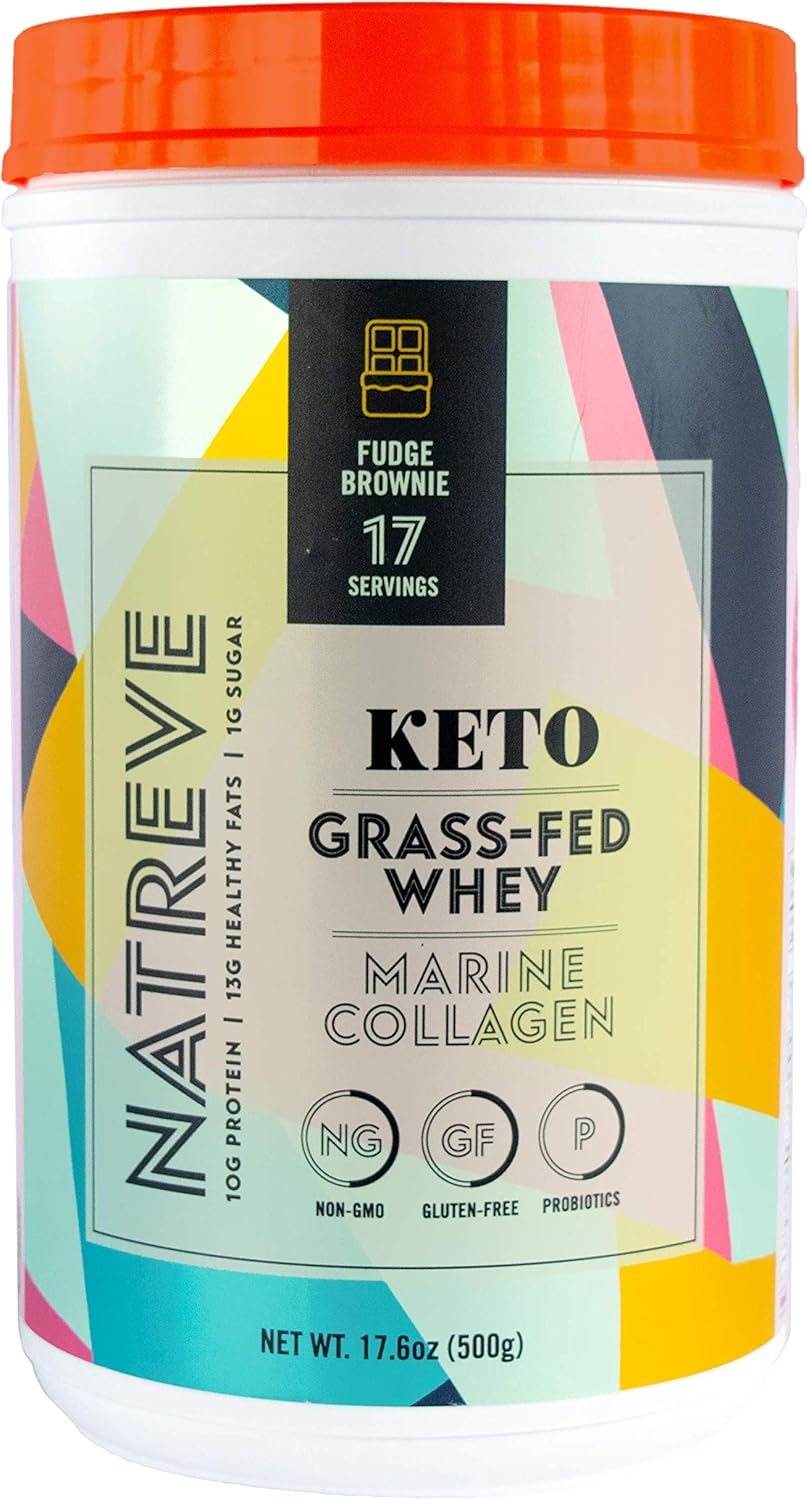 Grass-Fed Whey Protein Powder with Marine Collagen Peptides for Keto Diet - Fudge Brownie Flavor - Supports Muscle, Hair, Skin, Nails, and Joints