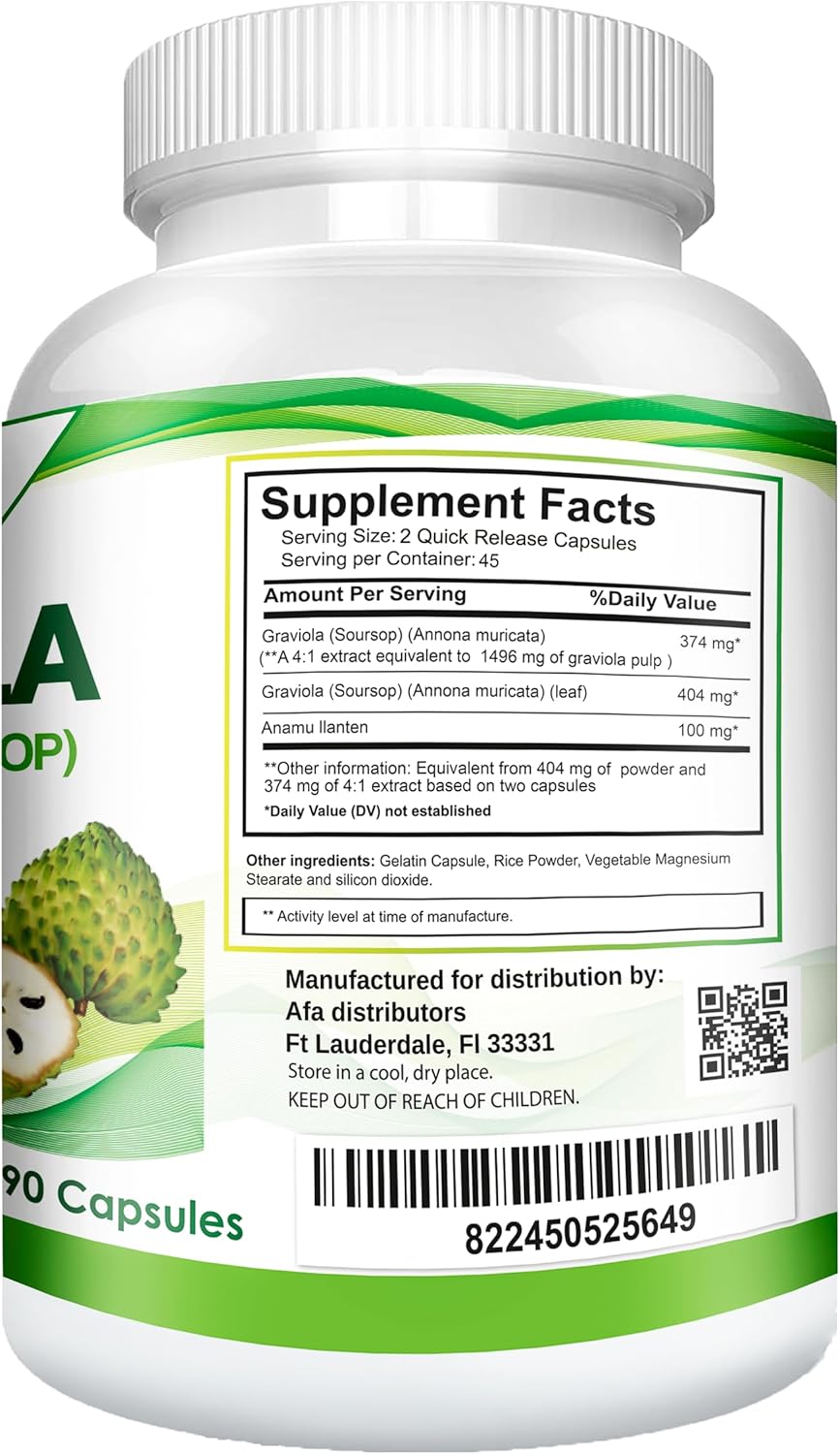 Graviola Soursop Guanabana Anamu Llanten Extract Capsules - Natural Dietary Supplement - BoostGo Australia