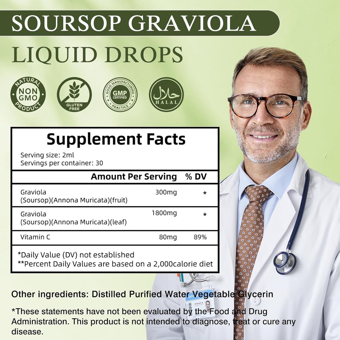 Graviola Soursop Leaf Extract Liquid - Immune Boost, Relaxation, Liver Support, Sleep Aid - Vegan, Sugar & Gluten Free - 98% Absorption - Natural Flavor - 2 Month Supply