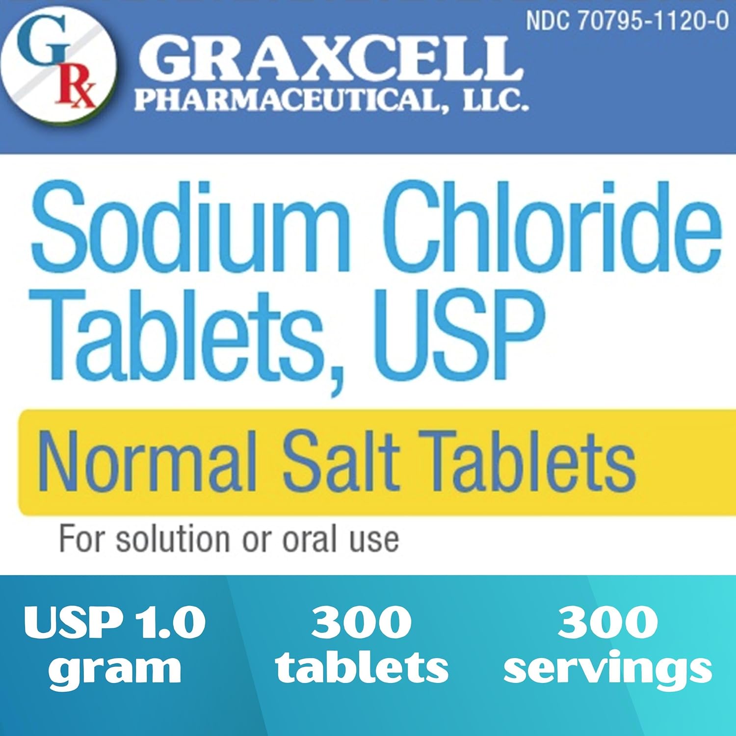 Graxcell Sodium Chloride Tablets 1gm | Electrolyte Salt for POTS Syndrome & Dysautonomia | Rapid Rehydration | 300 Count | USA Made