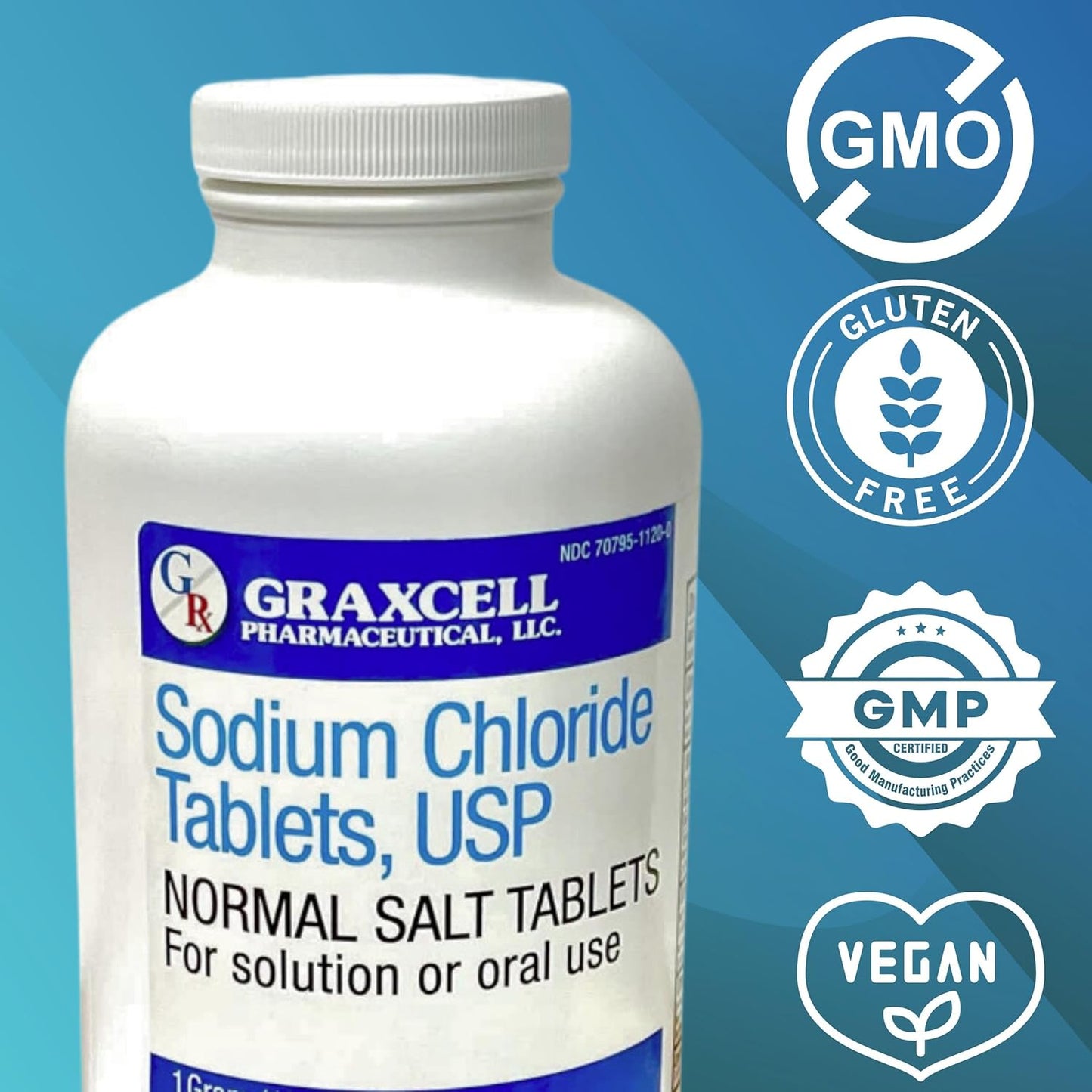Graxcell Sodium Chloride Tablets 1gm | Electrolyte Salt for POTS Syndrome & Dysautonomia | Rapid Rehydration | 300 Count | USA Made