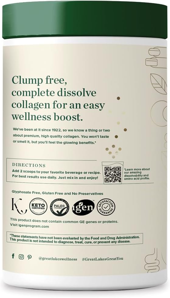 Great Lakes Wellness Collagen Peptides Powder Supplement - Unflavored Hydrolyzed Peptides for Skin, Hair, Nails, and Joints - Non-GMO, Keto, Paleo, Gluten-Free - 10 oz Canister, Pack of 2