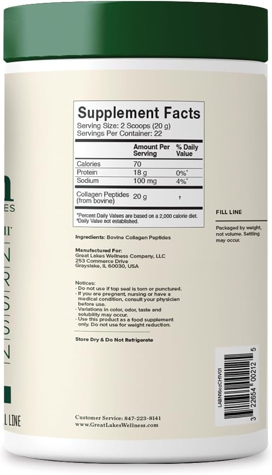 Great Lakes Wellness Collagen Peptides Powder Supplement - Unflavored Hydrolyzed Peptides for Skin, Hair, Nails, and Joints - Non-GMO, Keto, Paleo, Gluten-Free - 10 oz Canister, Pack of 2