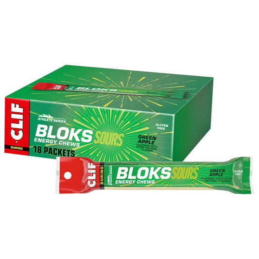 Green Apple Clif Bloks Sours: Non-GMO Energy Chews for Cycling & Running - Plant Based Fuel with Carbohydrates & Electrolytes - 2.12 oz (18 Count)