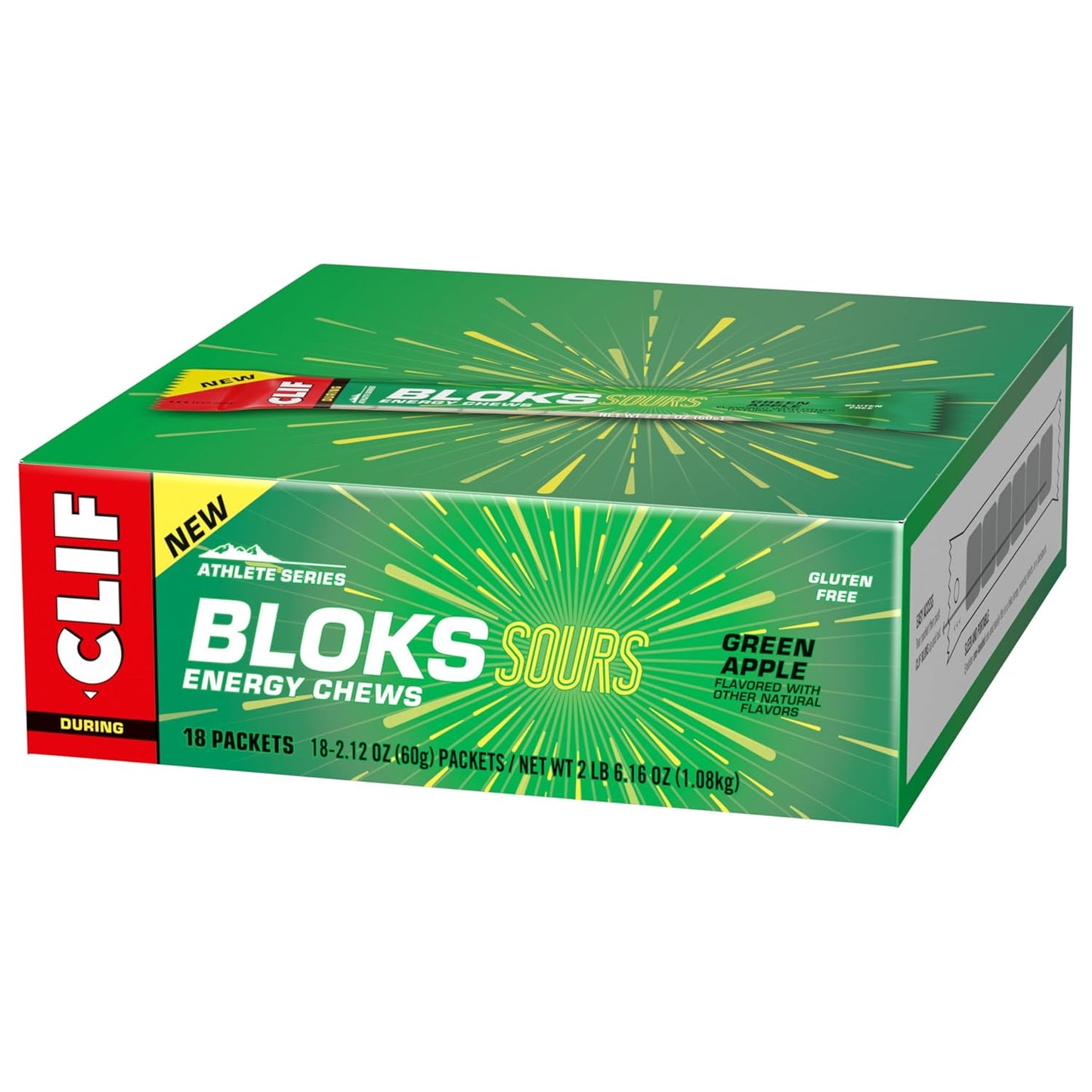 Green Apple Clif Bloks Sours: Non-GMO Energy Chews for Cycling & Running - Plant Based Fuel with Carbohydrates & Electrolytes - 2.12 oz (18 Count)