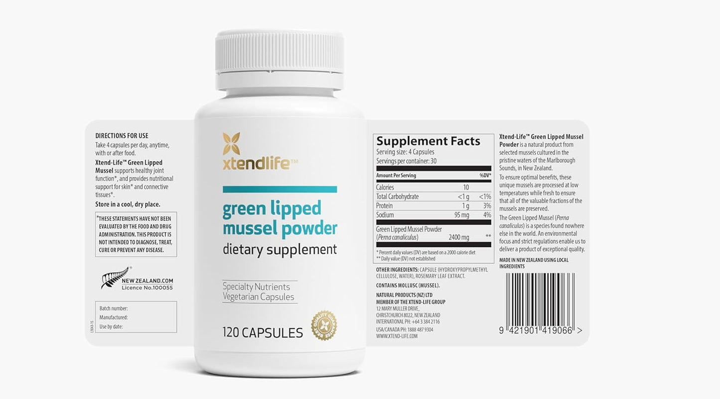 Green Lipped Mussel Powder Supplement 2400mg with Omega-3 for Joint Health - 120 Capsules (3 Pack)