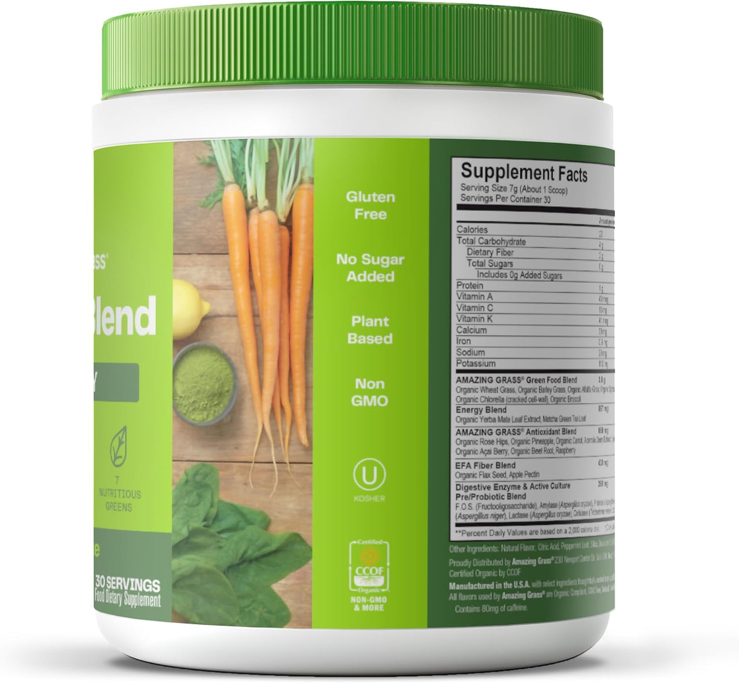 Green Superfood Energy Smoothie Mix with Plant Based Caffeine - Lemon Lime Flavor - Nootropic Support - 30 Servings - BoostGo Australia