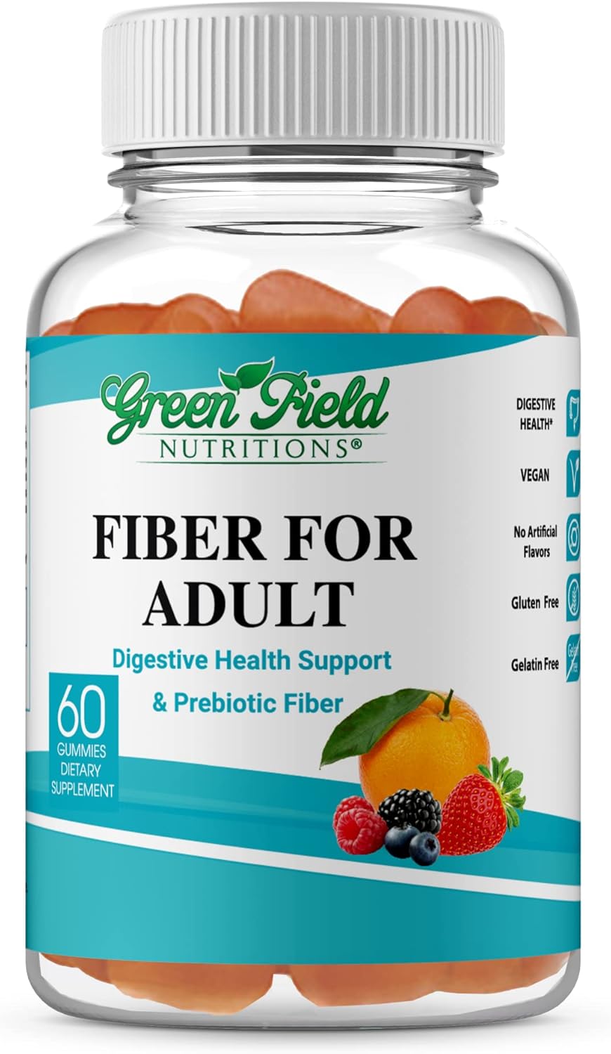 Greenfield Nutritions Halal Fiber Gummies for Adults with Prebiotic Chicory - 60 Count Immune & Digestive Support, Non-GMO & Gluten-Free