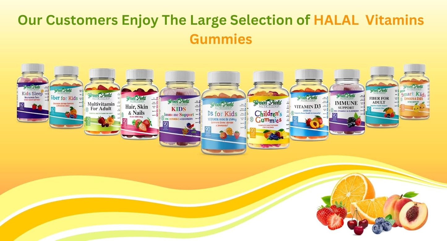 Greenfield Nutritions Halal Fiber Gummies for Adults with Prebiotic Chicory - 60 Count Immune & Digestive Support, Non-GMO & Gluten-Free