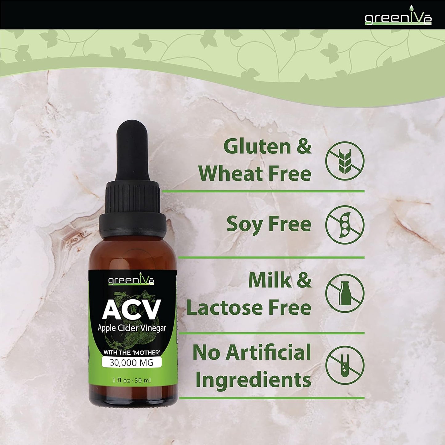 GreenIVe Organic Apple Cider Vinegar Drops with The Mother - Pure ACV Supplement