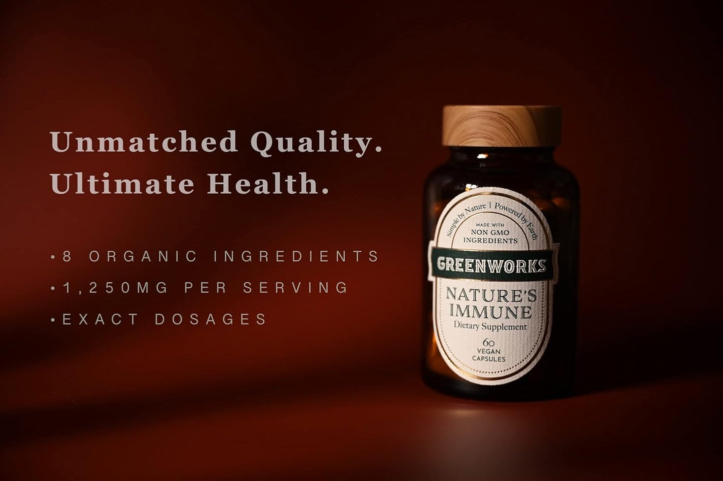 Greenworks Nature's Immune - Organic Vegan Daily Immune Support with Elderberry, Echinacea, Ginger, Turmeric - Non-GMO - 30 Servings