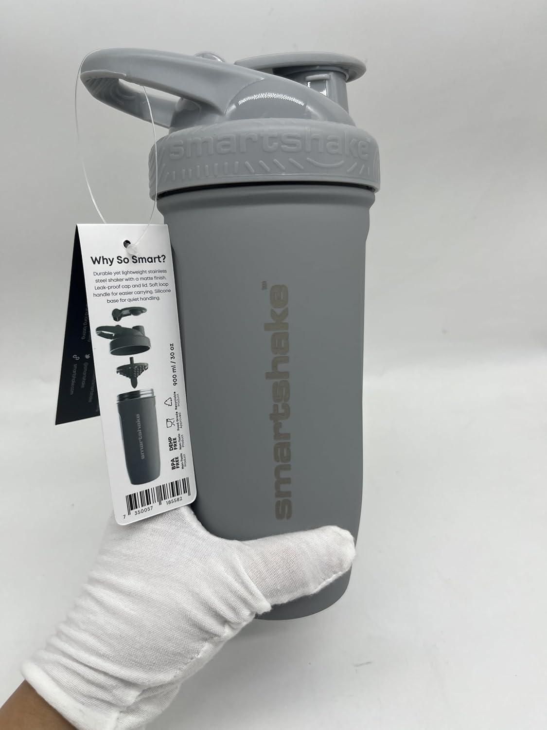 Grey Smartshake Reforce Stainless Steel Shaker Bottle - 900 ml Capacity