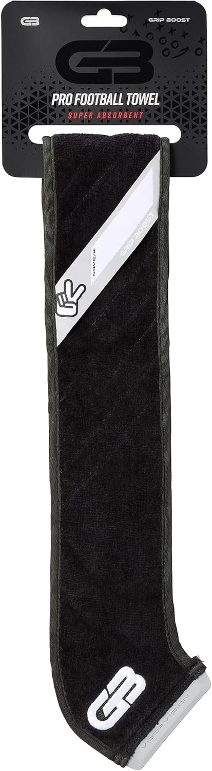 Grip Boost Streamer Football Towel 3.0 in Black - Sports Towel with Glove Cleaner for Drying Hands and Football Accessories