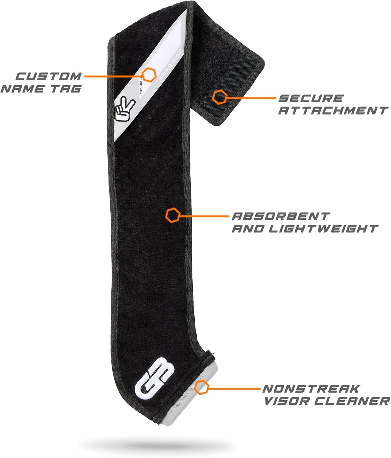 Grip Boost Streamer Football Towel 3.0 in Black - Sports Towel with Glove Cleaner for Drying Hands and Football Accessories