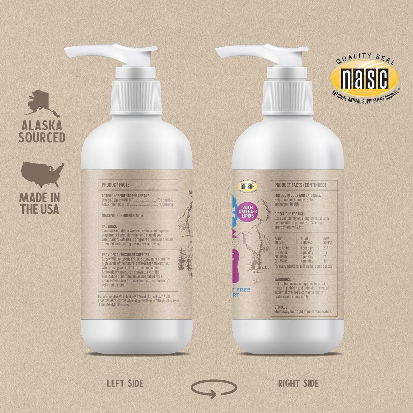 Grizzly Wild Antarctic Krill Oil Dog Food Supplement - Natural Antioxidant & Omega 3 Fatty Acids - 8 oz