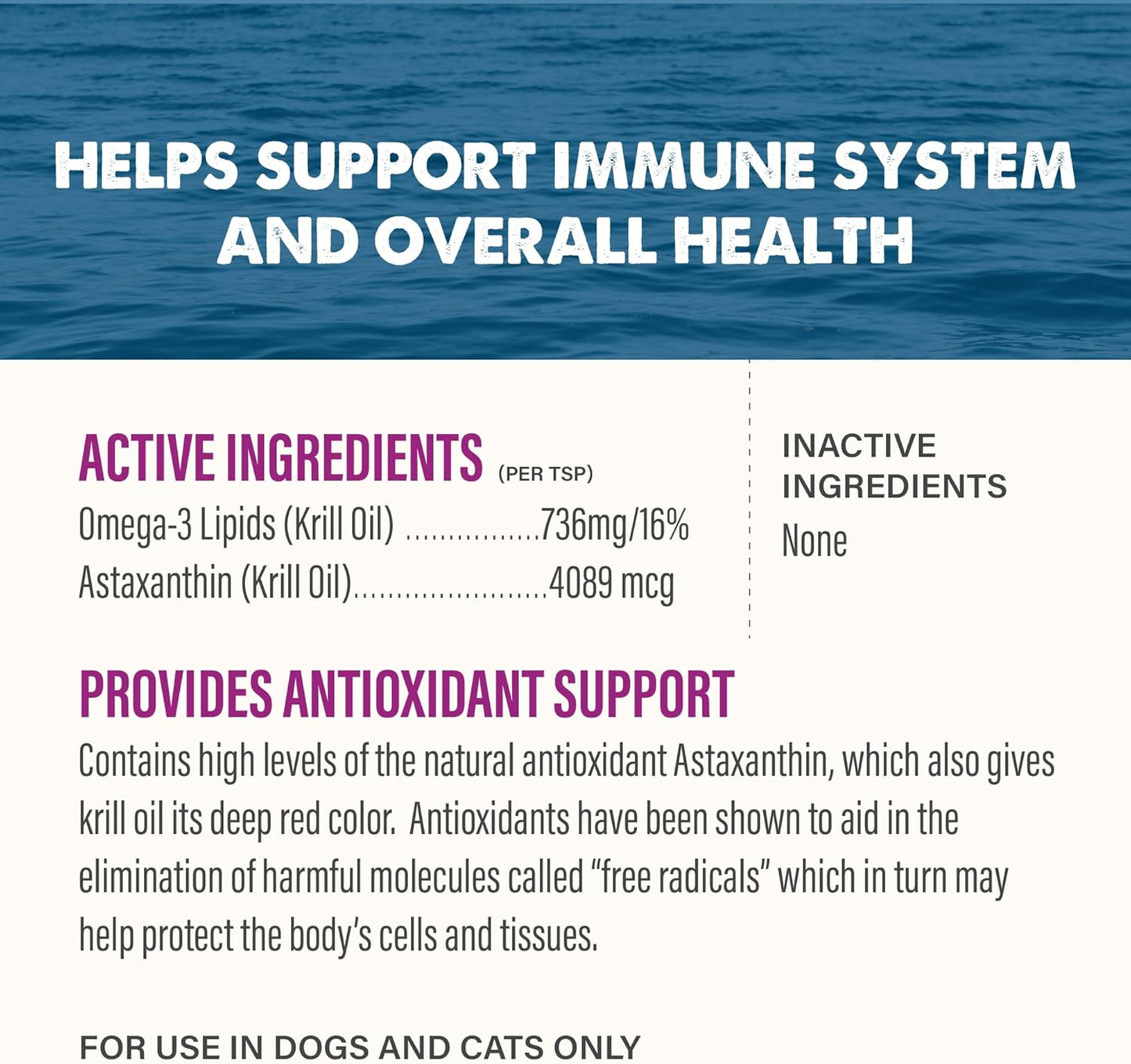 Grizzly Wild Antarctic Krill Oil Dog Food Supplement - Natural Antioxidant & Omega 3 Fatty Acids - 8 oz