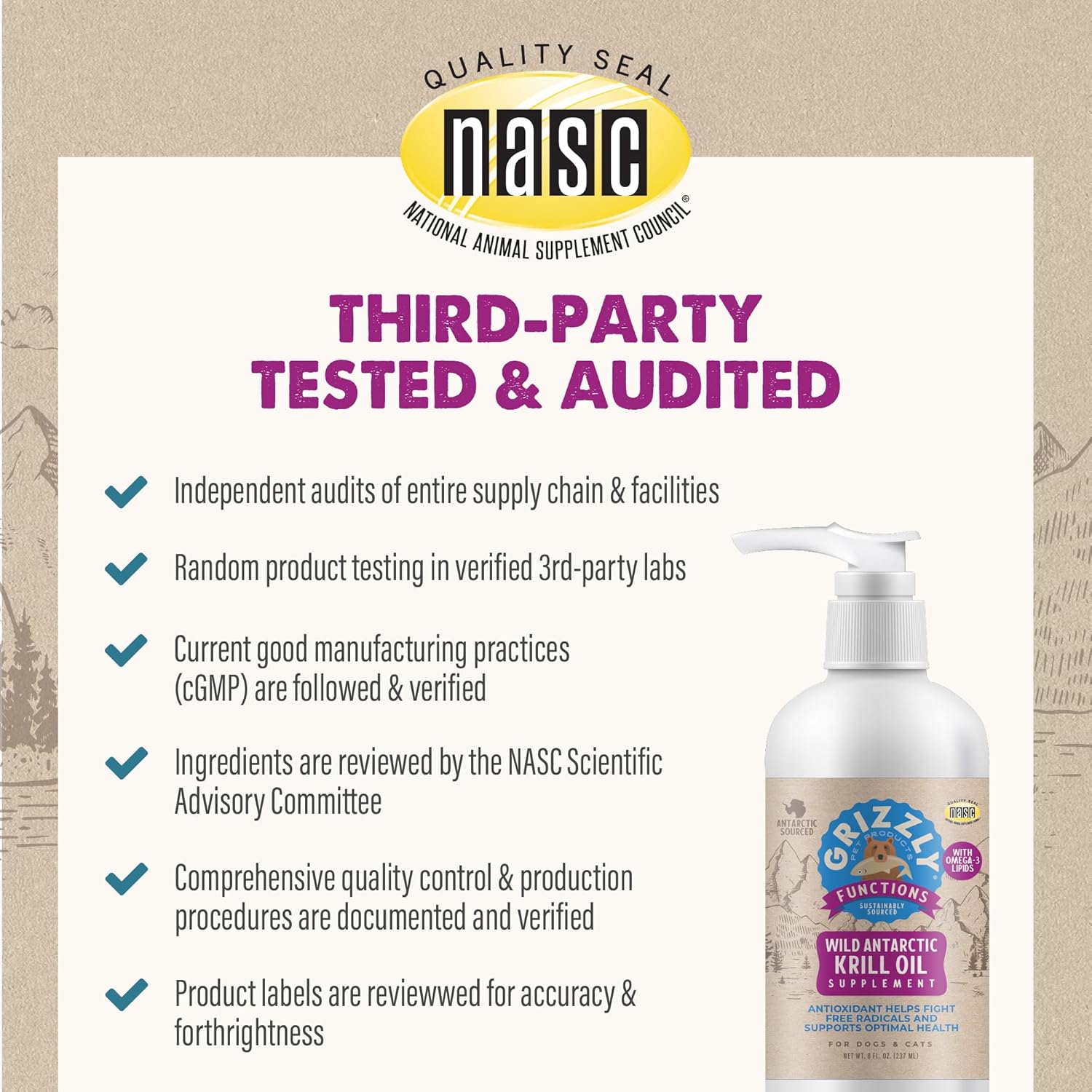 Grizzly Wild Antarctic Krill Oil Dog Food Supplement - Natural Antioxidant & Omega 3 Fatty Acids - 8 oz