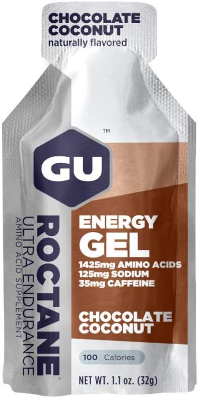 GU Energy Roctane Ultra Endurance Energy Gel, Chocolate Coconut Flavor - 24 Count, Vegan, Gluten-Free, Kosher, Dairy-Free - On-The-Go Nutrition for Running, Biking, Hiking, Skiing