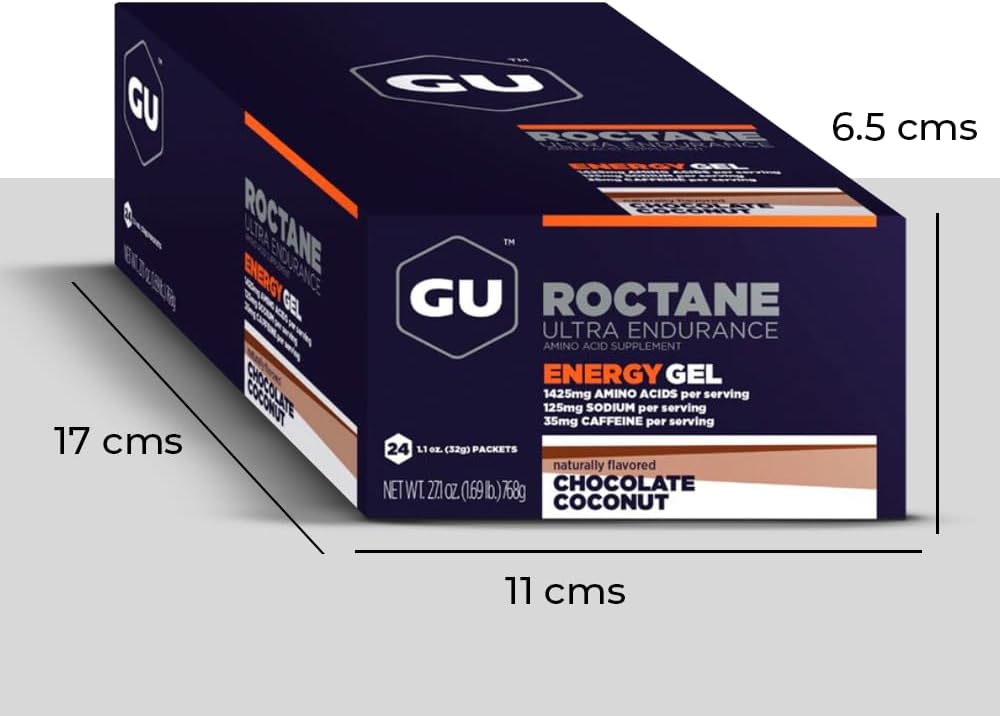 GU Energy Roctane Ultra Endurance Energy Gel, Chocolate Coconut Flavor - 24 Count, Vegan, Gluten-Free, Kosher, Dairy-Free - On-The-Go Nutrition for Running, Biking, Hiking, Skiing