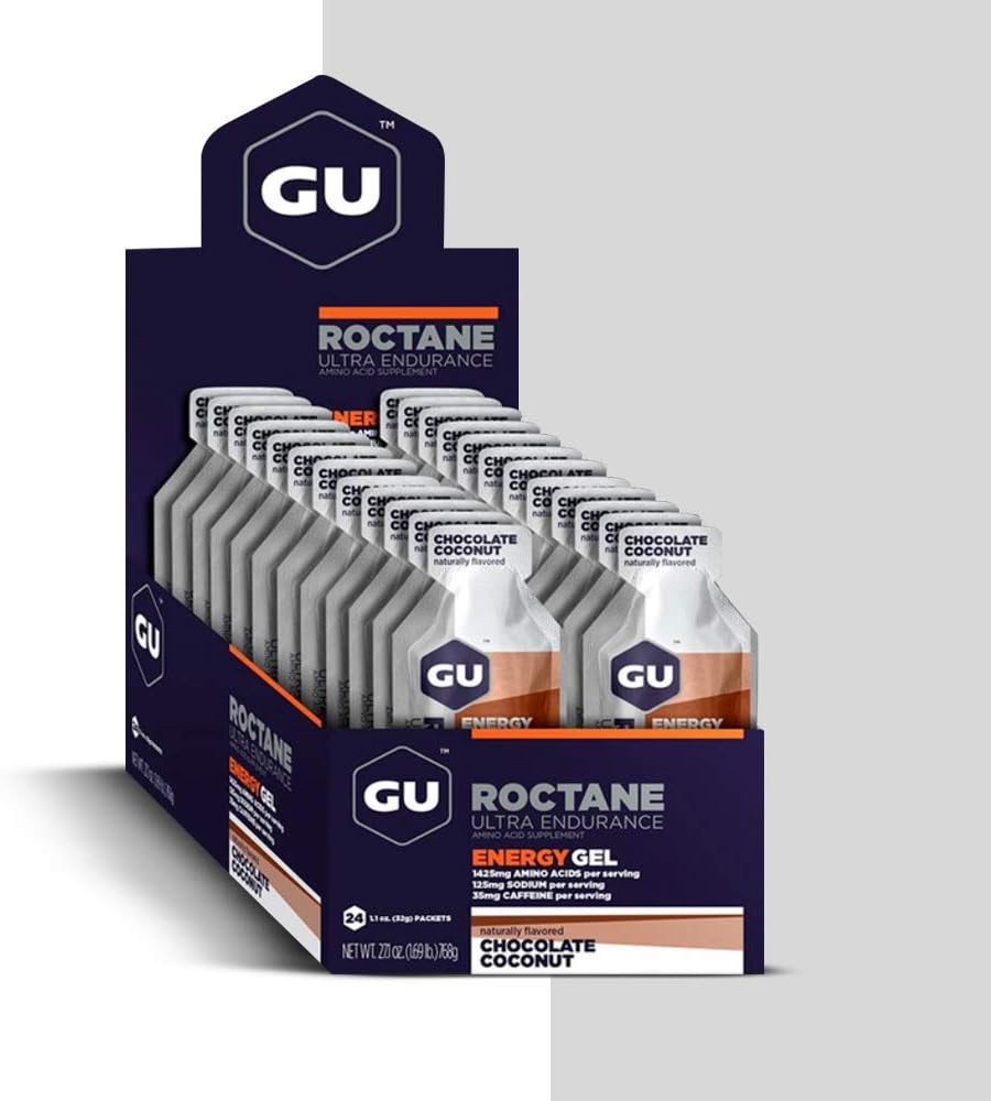 GU Energy Roctane Ultra Endurance Energy Gel, Chocolate Coconut Flavor - 24 Count, Vegan, Gluten-Free, Kosher, Dairy-Free - On-The-Go Nutrition for Running, Biking, Hiking, Skiing
