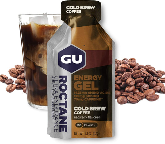 GU Energy Roctane Ultra Endurance Energy Gel Cold Brew with 2X Caffeine for Running & Cycling - 24 Packets