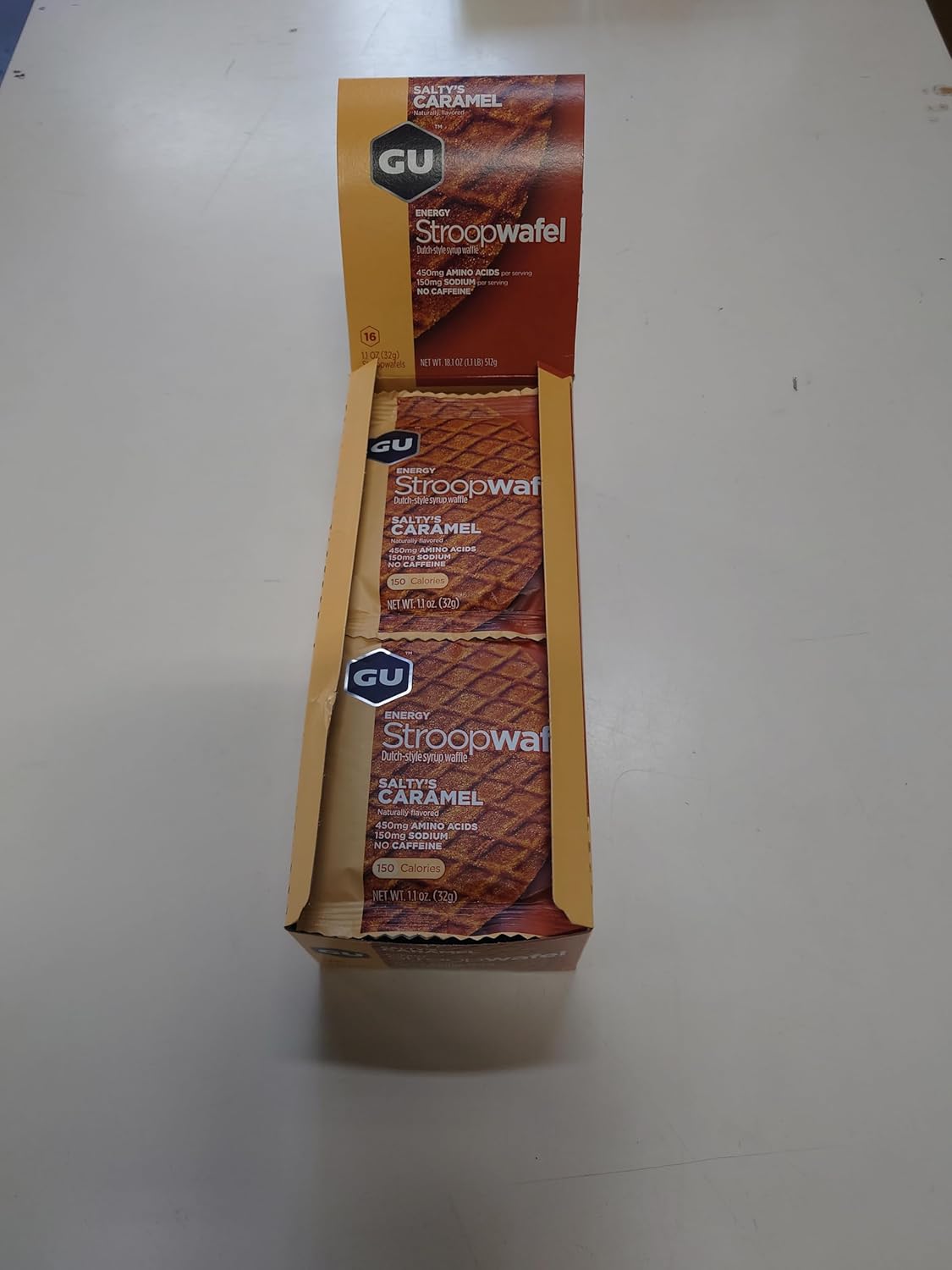 GU Energy Stroopwafel Salty's Caramel and Caramel Coffee Wafers - 16 Count Pack, with Caffeine for Sports Nutrition