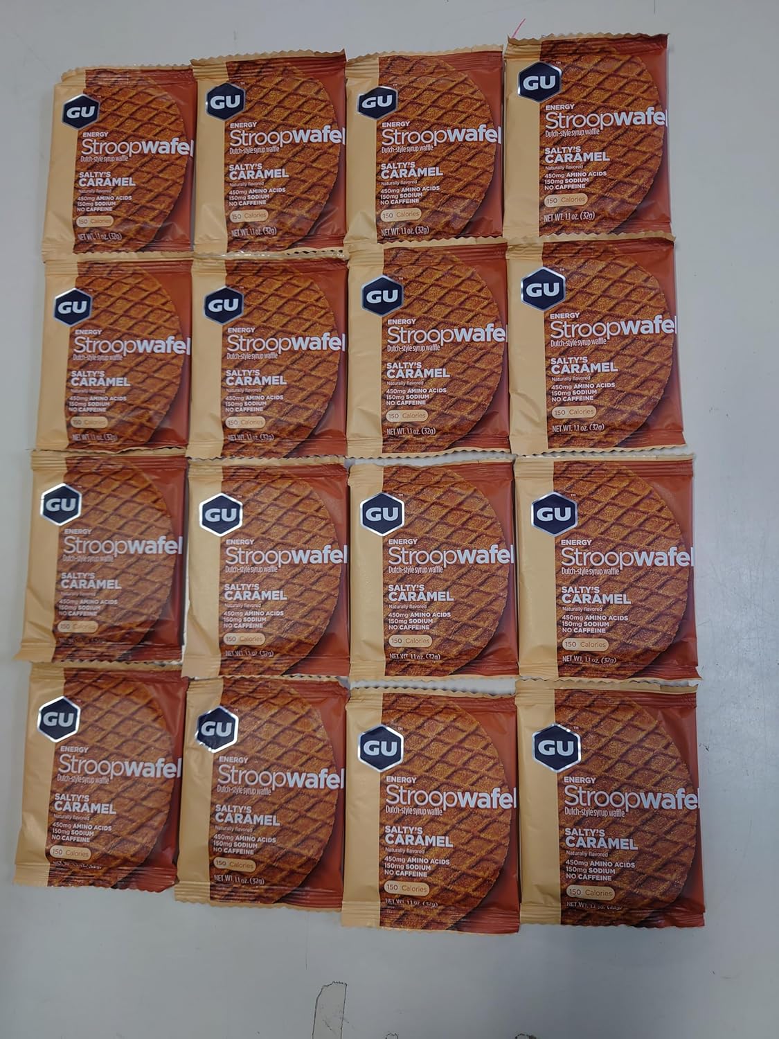 GU Energy Stroopwafel Salty's Caramel and Caramel Coffee Wafers - 16 Count Pack, with Caffeine for Sports Nutrition
