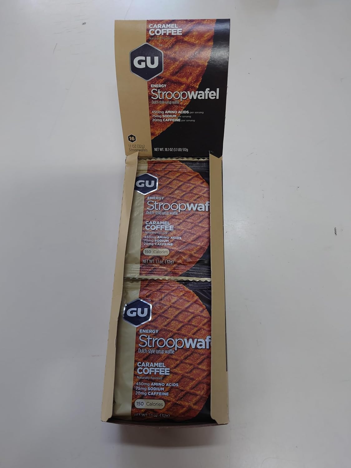 GU Energy Stroopwafel Salty's Caramel and Caramel Coffee Wafers - 16 Count Pack, with Caffeine for Sports Nutrition