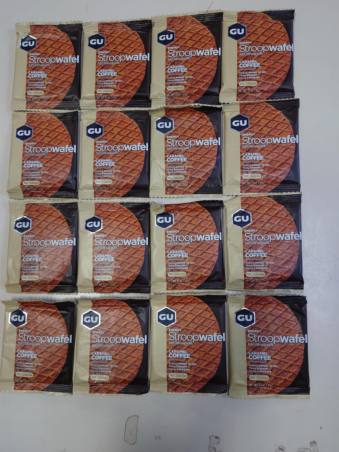GU Energy Stroopwafel Salty's Caramel and Caramel Coffee Wafers - 16 Count Pack, with Caffeine for Sports Nutrition