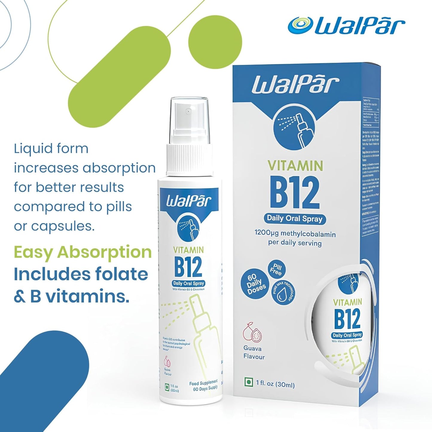 Guava Flavored Vegan-Friendly B12 Vitamin Spray - 60 Doses of Methylcobalamin B12 - Oral Liquid Spray for Health Support