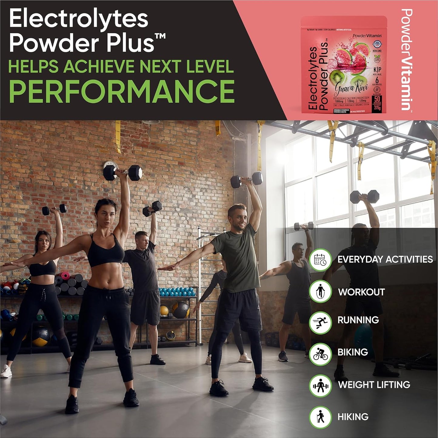 Guava Kiwi Electrolyte Powder with 50 Servings, Zero Calorie Keto Formula - 1000mg Potassium, 120mg Calcium, 120mg Magnesium for Hydration
