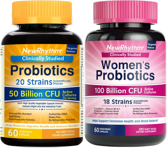 Gut Balance Bundle: Probiotics 50 Billion CFU & Women’s Probiotics (100B CFU), Daily Support for Gut Health and Feminine Care - 120 Capsules (2 Pack)