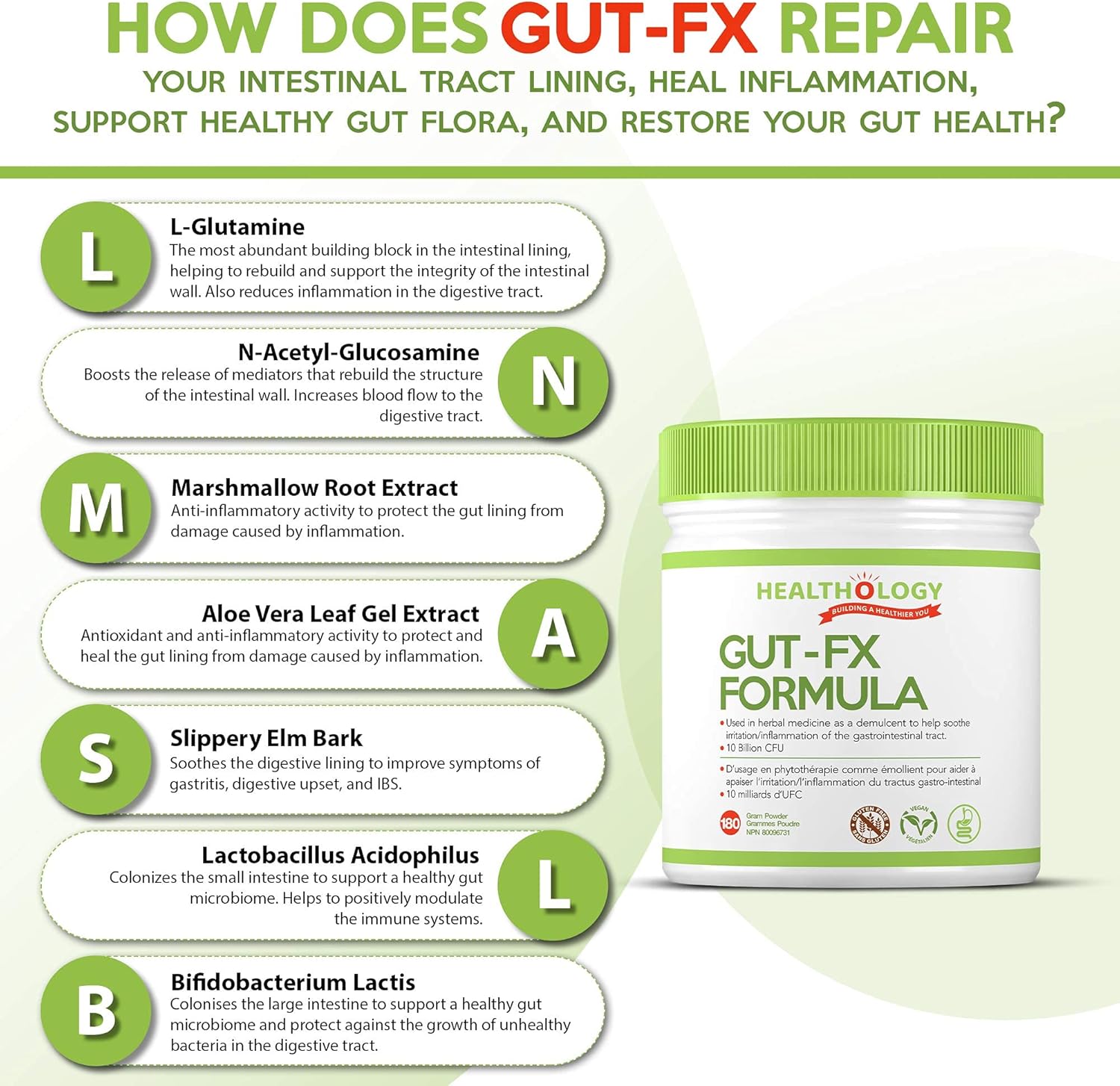 GUT-FX Gut Supplement for Leaky Gut Repair, Inflammation Reduction, Bloating Relief | Probiotics, L-Glutamine, Marshmallow Root