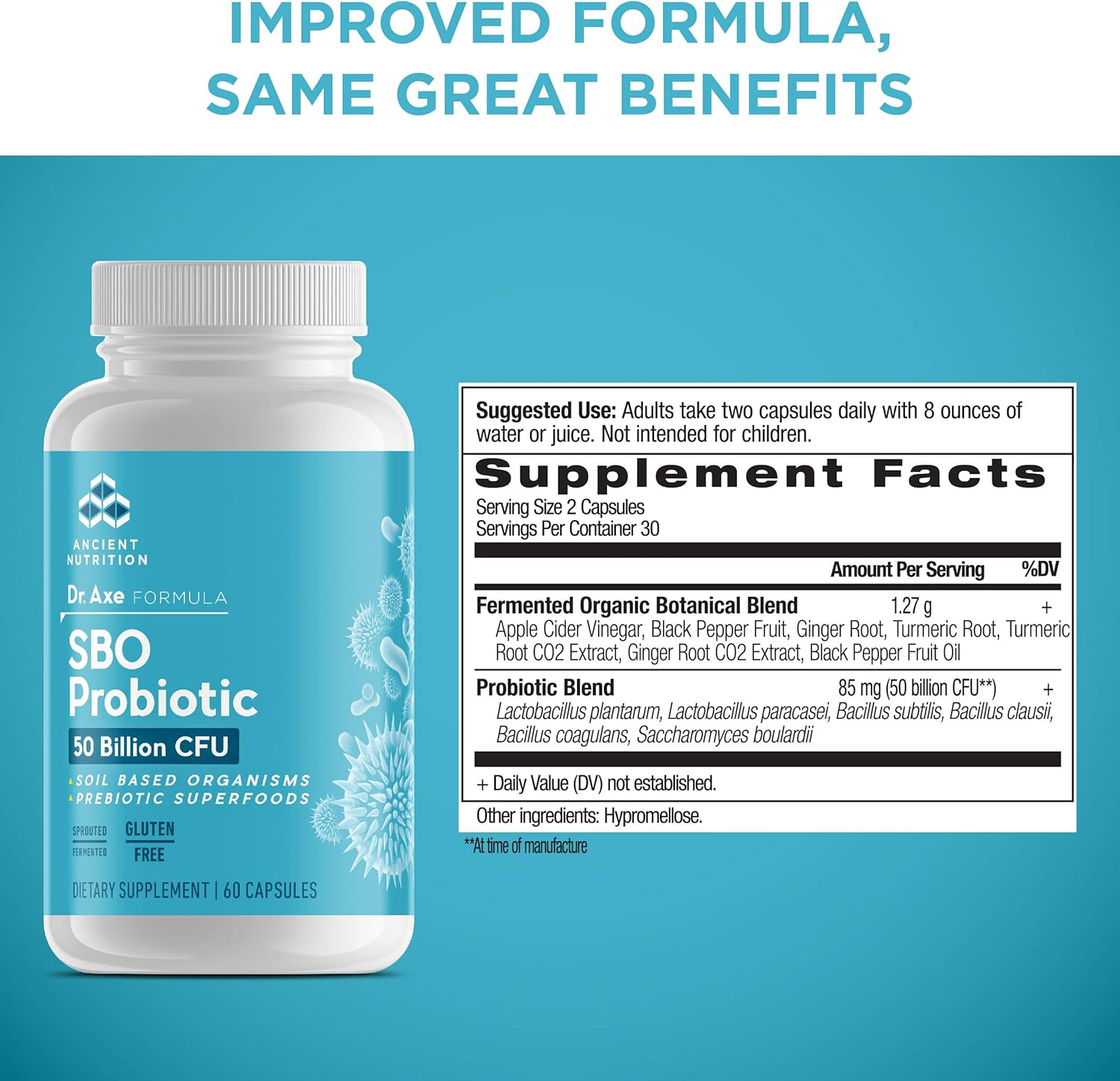 Gut Restore Probiotics with Ginger and Fenugreek, 60ct - Supports Digestion, Reduces Gas & Bloating, Superfoods Blend, 50B CFUs/serving