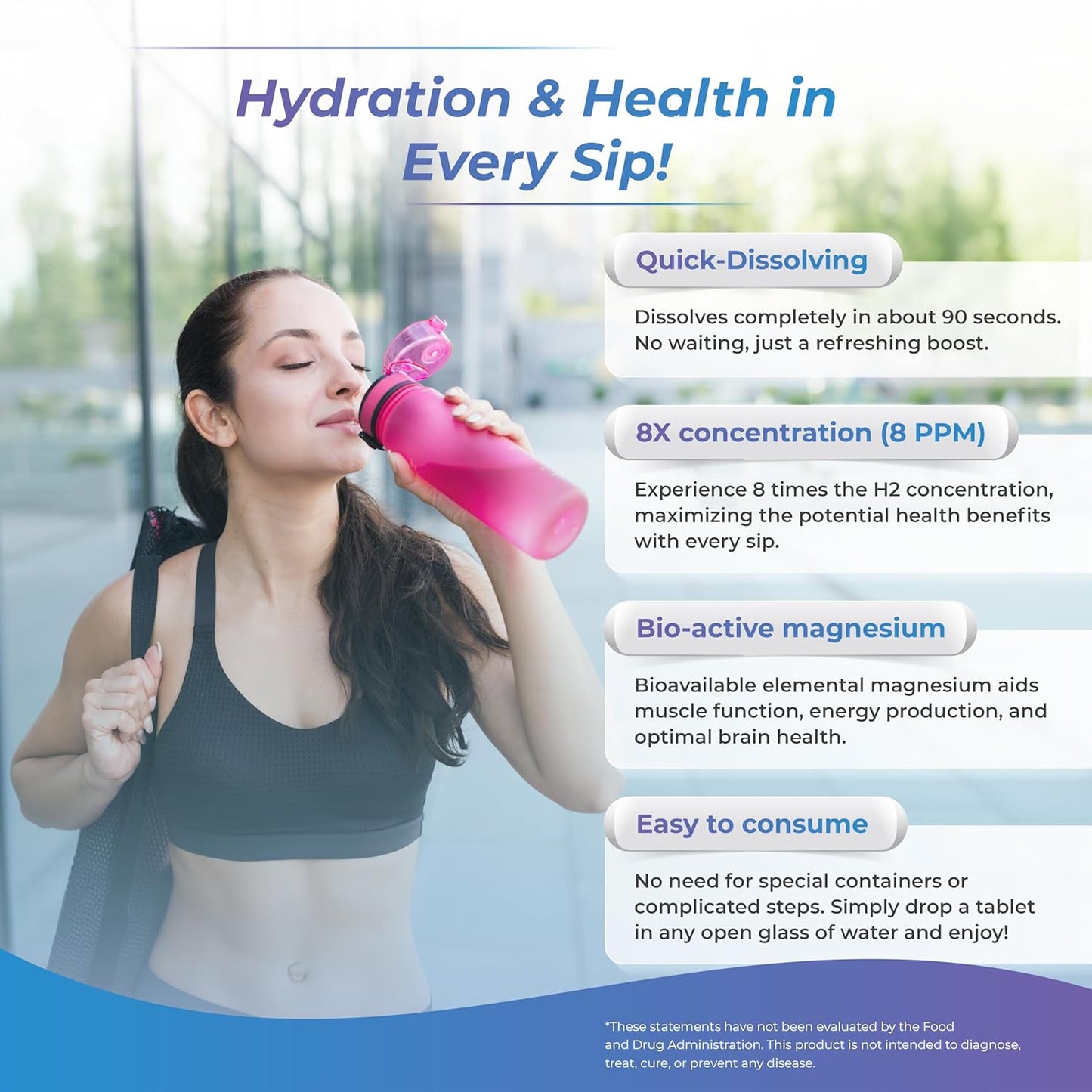 H2 Molecular Hydrogen Water Tablets for Healthy Hydration, Energy, and Metabolism Support - 8 PPM (60 Tablets, Unflavored)