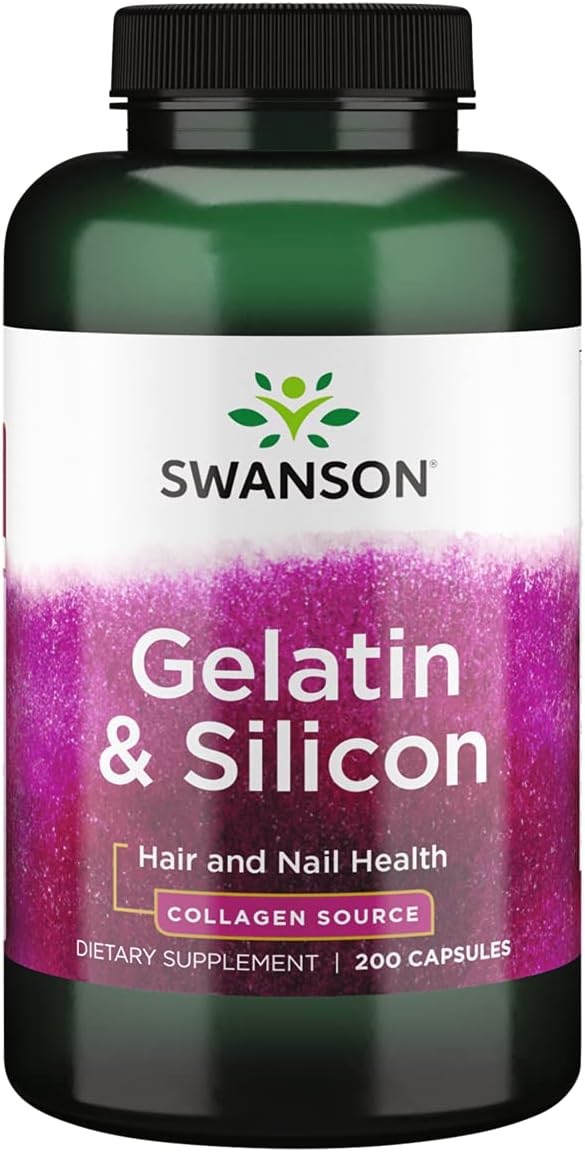 Hair and Nail Support Supplement with Gelatin & Silicon - Promotes Strong Nails & Thick Hair - Contains 20mg Silicon & 1.08g Gelatin - 200 Capsules