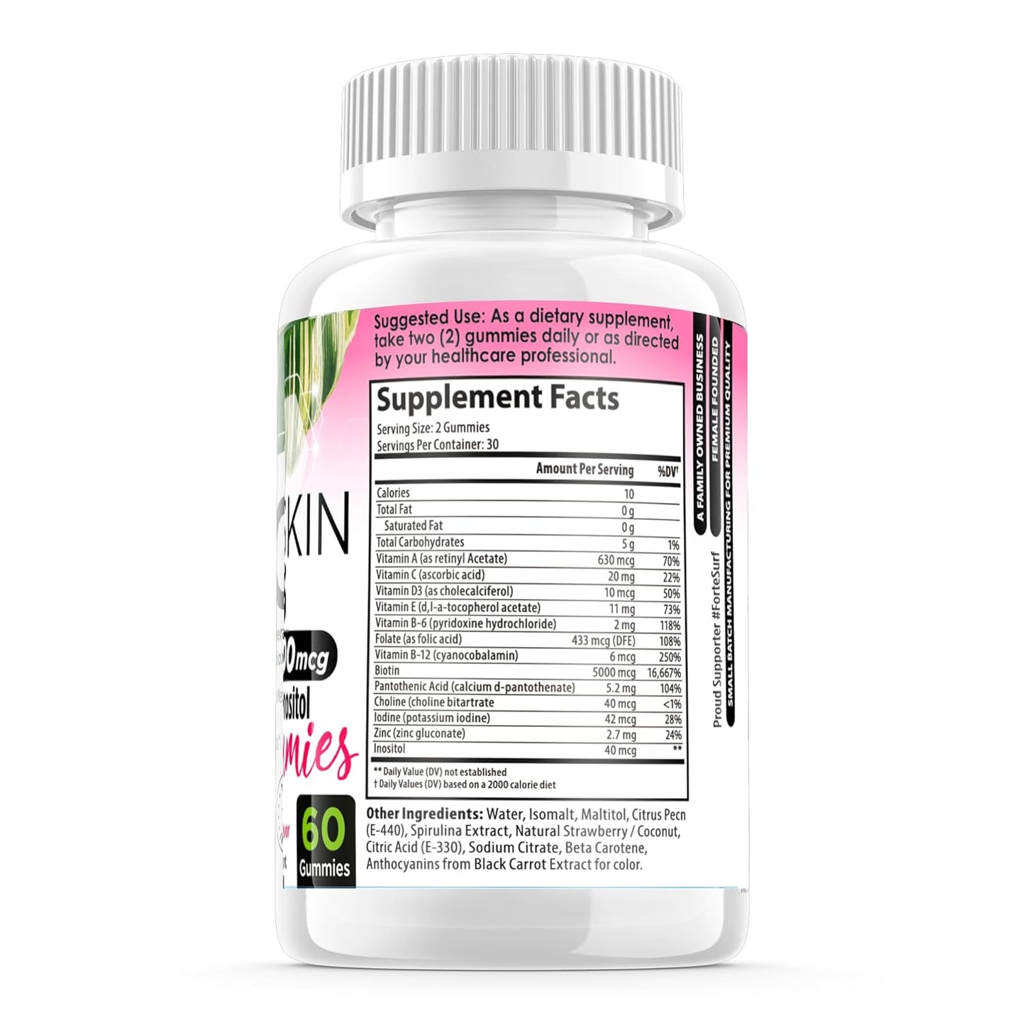 Hair Growth Biotin Gummies for Women - 5000mcg Biotin, USA-Made, Iodine for Nail Health, Choline Inositol Supplements