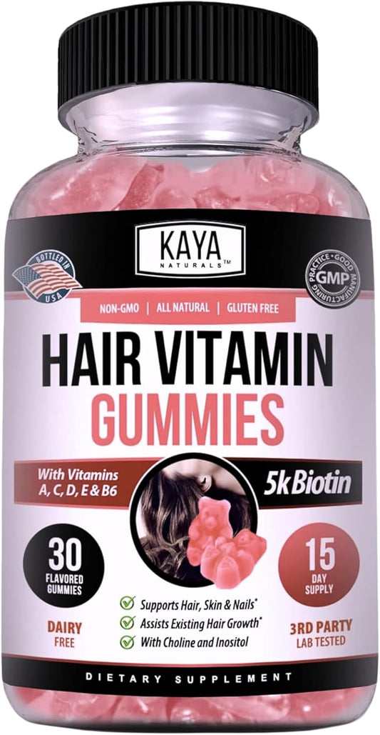 Hair Growth Gummies with Biotin 5000mcg - Beauty Supplement for Healthy Hair, Skin, and Nails - 30 Count - Blueberry Flavor
