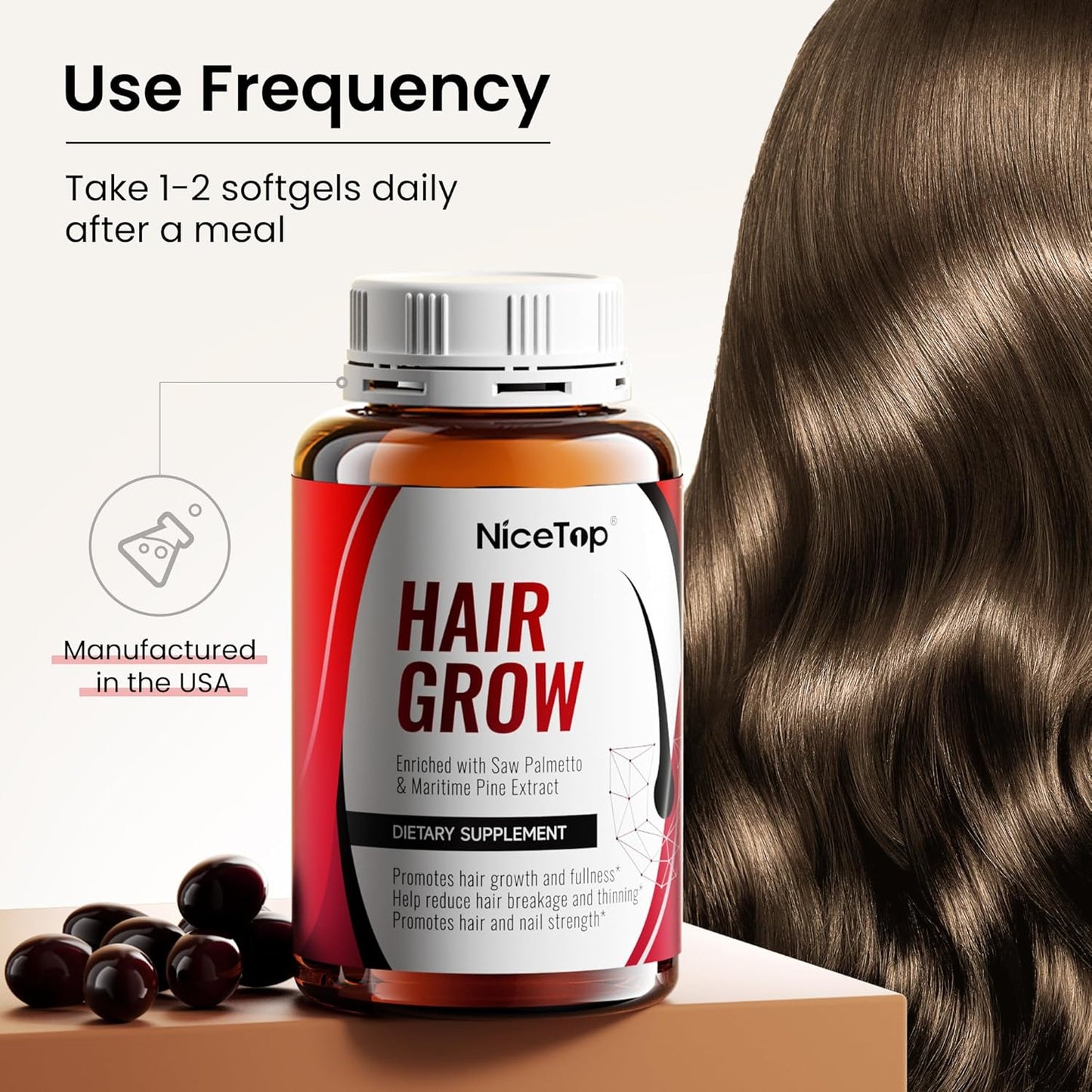 Hair Growth Supplement with Biotin, Vitamins A, C, E, Zinc - Supports Strength, Thickness, Growth - 60 Capsules
