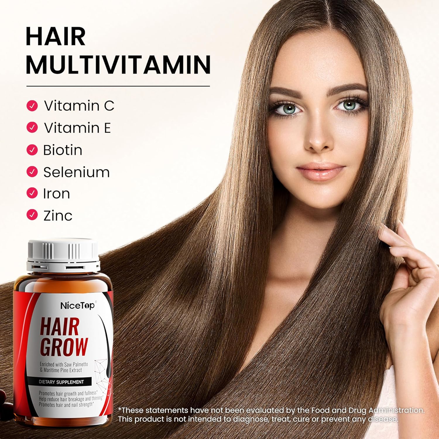 Hair Growth Supplement with Biotin, Vitamins A, C, E, Zinc - Supports Strength, Thickness, Growth - 60 Capsules
