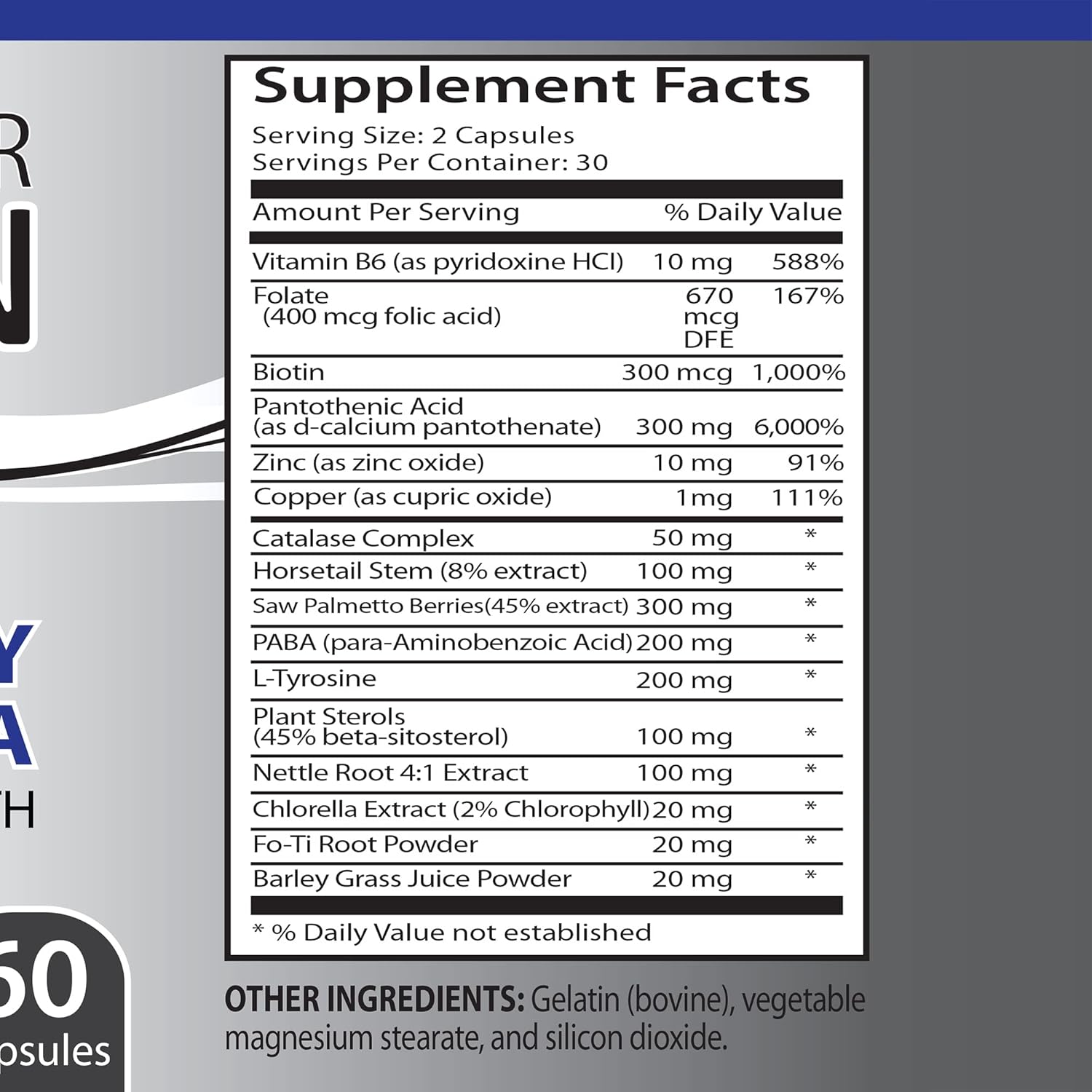 Hair Health Solution: Vitamin B6 & Pantothenic Acid - Gray Hair Reversal for Men and Women - Natural Hair Color Supplement with Biotin, Saw Palmetto - 3 Bottles, 180 Capsules