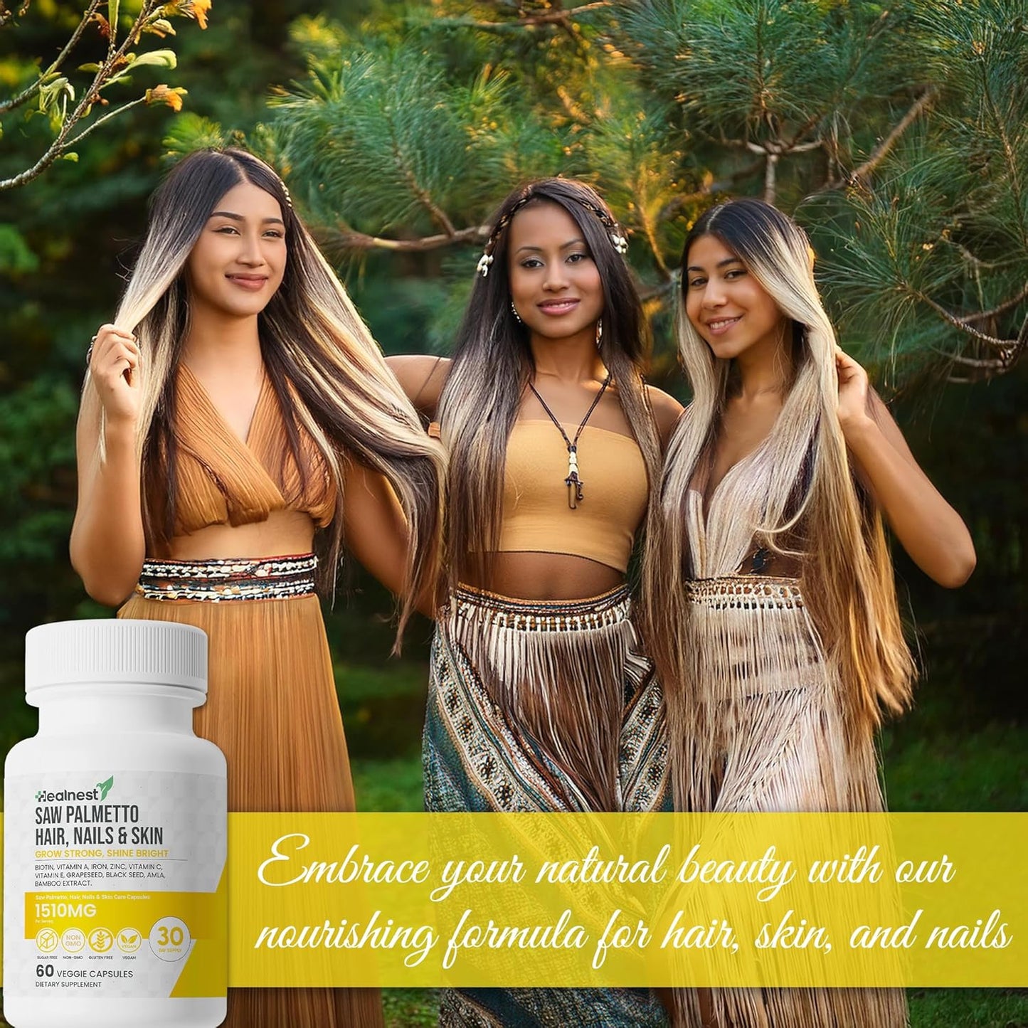 Hair, Nails & Skin Care Supplement with Saw Palmetto, Biotin, Amla, Vitamins for Men and Women - 60 Capsules