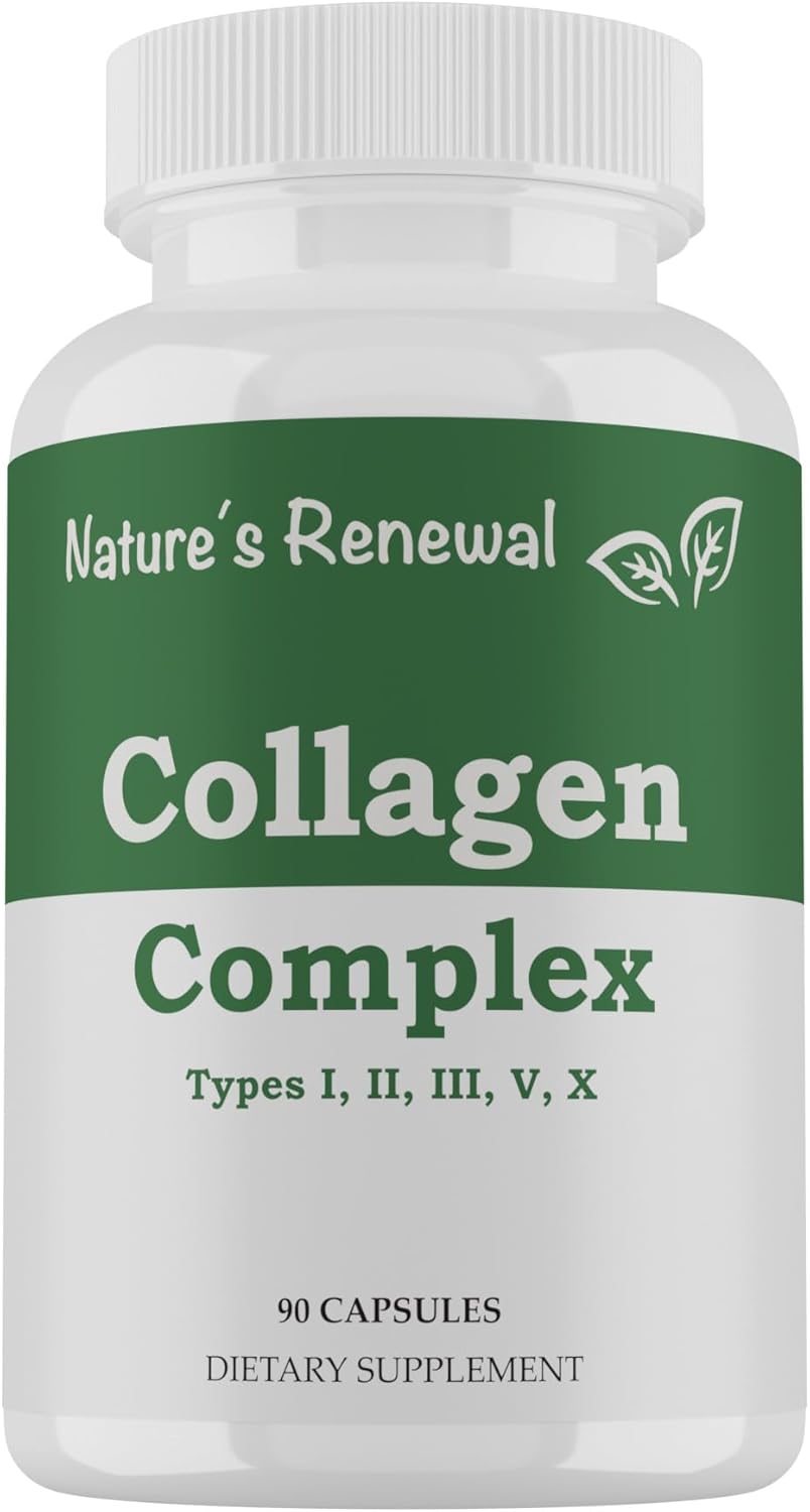 Hair, Nails & Skin Collagen Complex Supplement - Marine, Bovine, Chicken Peptides - Vital Proteins for Men & Women - Types I, II, III, V, X - 90 Capsules
