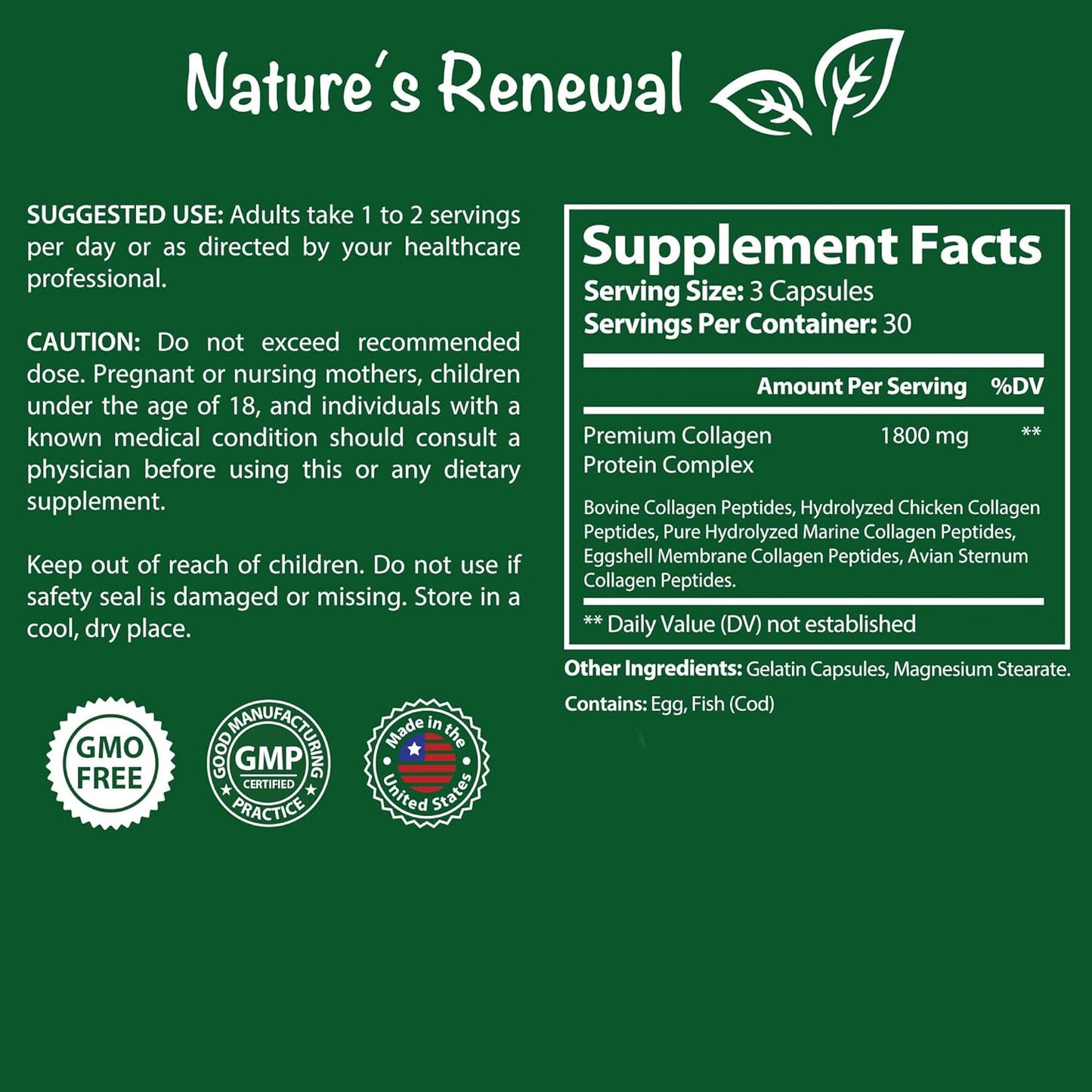 Hair, Nails & Skin Collagen Complex Supplement - Marine, Bovine, Chicken Peptides - Vital Proteins for Men & Women - Types I, II, III, V, X - 90 Capsules