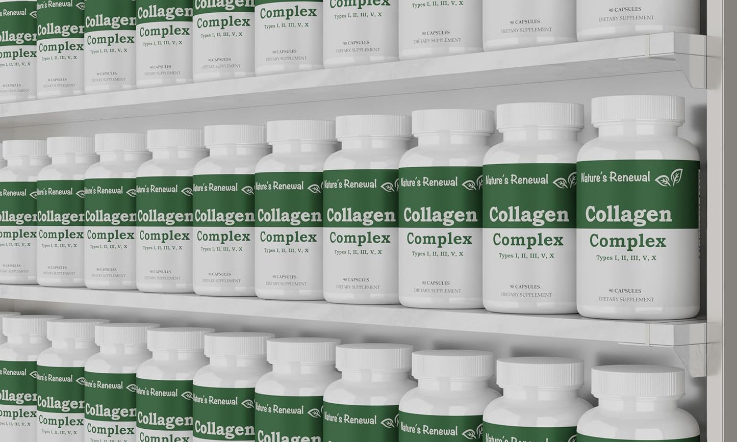 Hair, Nails & Skin Collagen Complex Supplement - Marine, Bovine, Chicken Peptides - Vital Proteins for Men & Women - Types I, II, III, V, X - 90 Capsules