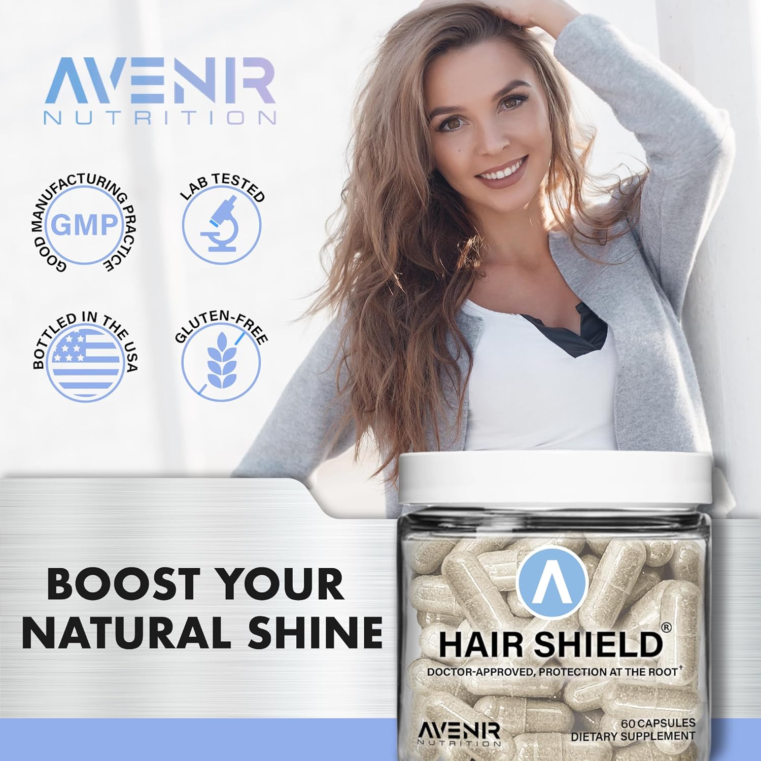 Hair Shield: Vitamins for Hair Growth, Stronger Nails - Biotin, Calcium, Zinc - 60 Capsules