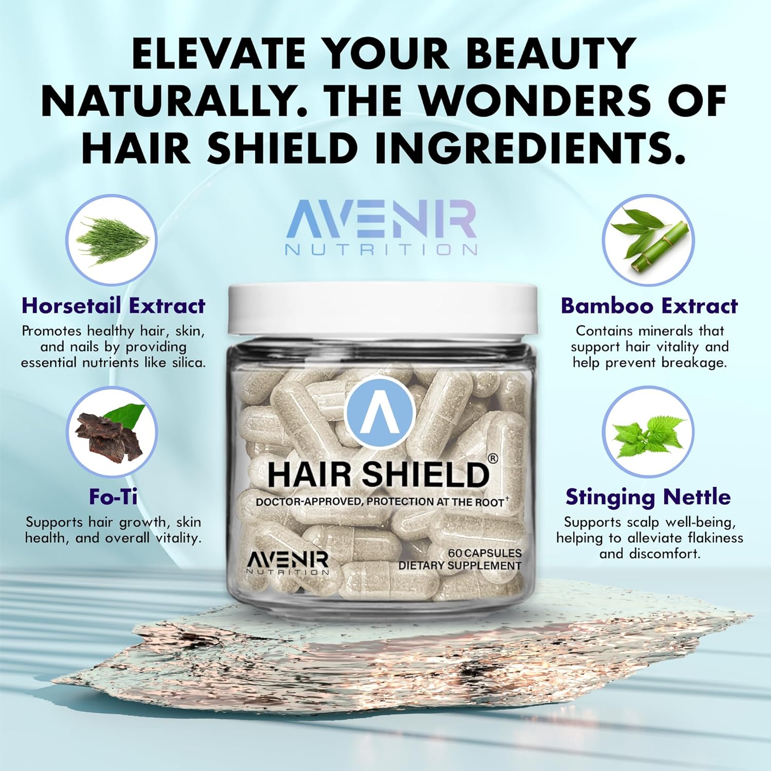 Hair Shield: Vitamins for Hair Growth, Stronger Nails - Biotin, Calcium, Zinc - 60 Capsules