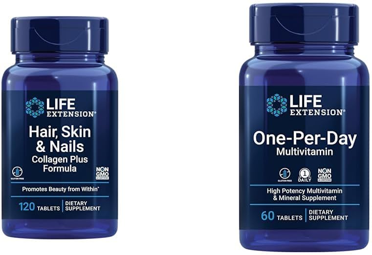 Hair, Skin, and Nails Collagen Plus Formula with Multivitamin - 120 Count & 60 Tablets for Life Extension