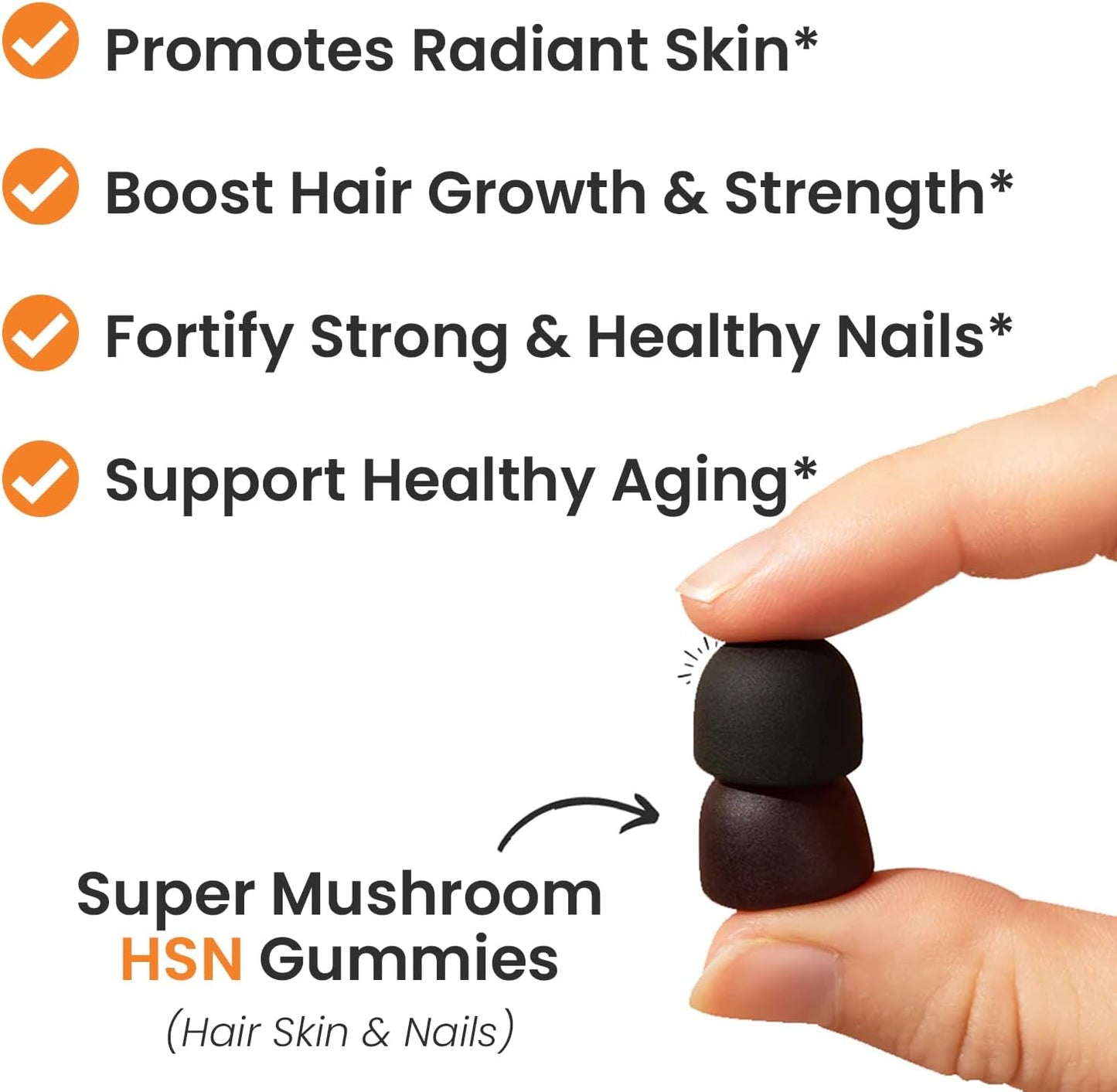 Hair Skin and Nails Gummies with Auri Super Mushroom HSN - Functional Mushrooms Supplement with Wild Chaga, Chlorophyll, Lutein, and Astaxanthin - 60 Orange Citrus Gummies